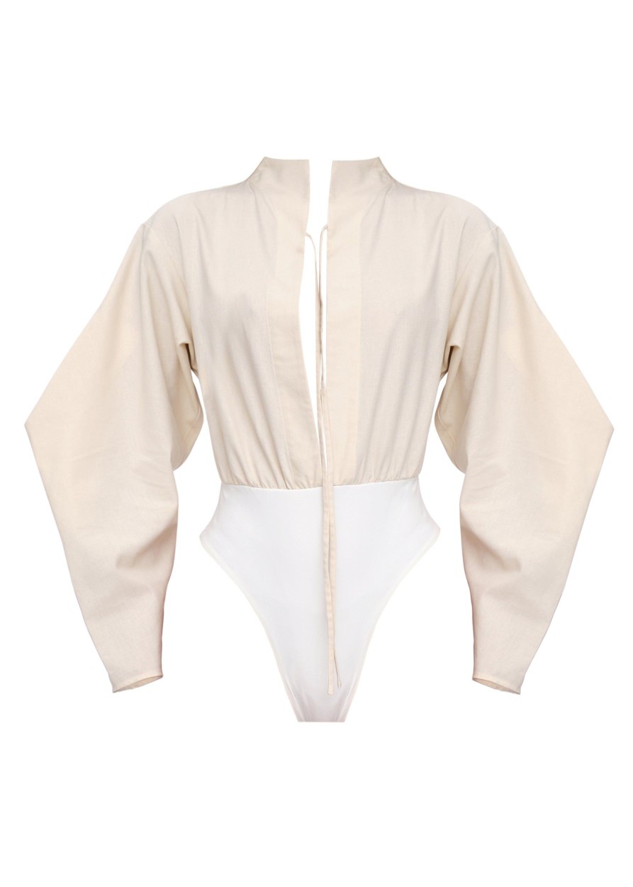 Tops | Andrea Iyamah Lino Bodysuit-Limestone