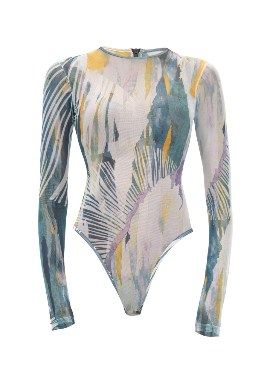 Tops | Andrea Iyamah Elle Abstract Bark Mesh Bodysuit