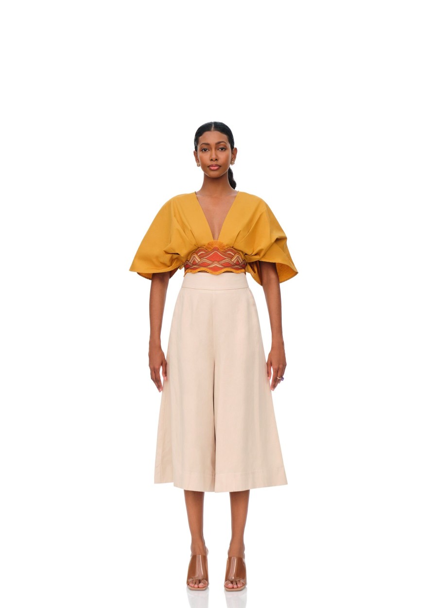 Tops | Andrea Iyamah Olla Crop Top-Mustard